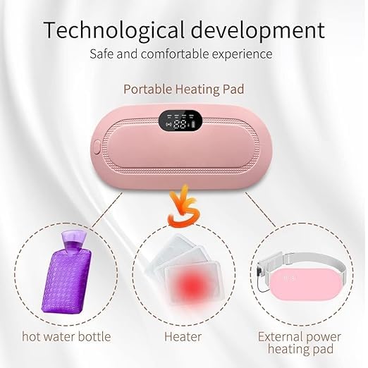 UK-1062 Portable Cordless Heating Pad for Menstrual Cramps Relief, for Stomach, 3-Speed Temperature Adjustment and 4-Speed Massage Modes, Back and Belly Heating Pad for Women