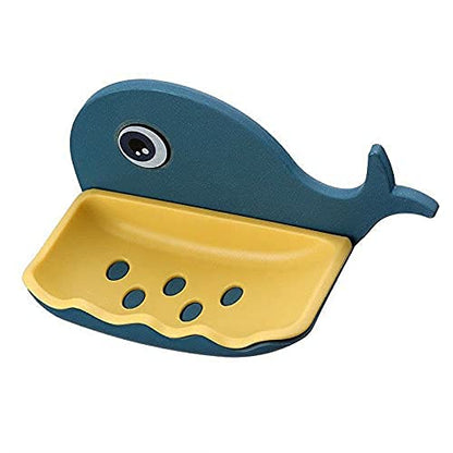 UK-0153 Fish Shape Plastic Adhesive Waterproof Wall Mounted Bar Soap Dish Holder Organizer Rack for Bathroom