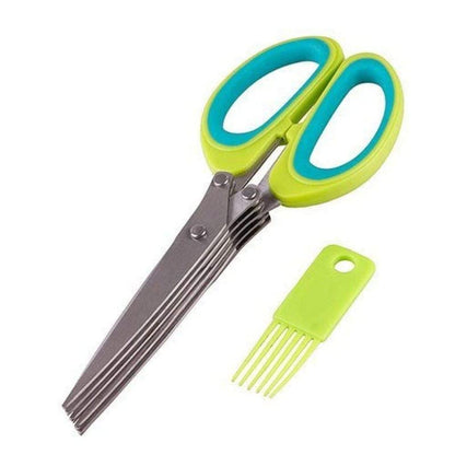 UK-0223 Multifunction 5 Blade Vegetable Stainless Steel Herbs Scissor with Blade Comb