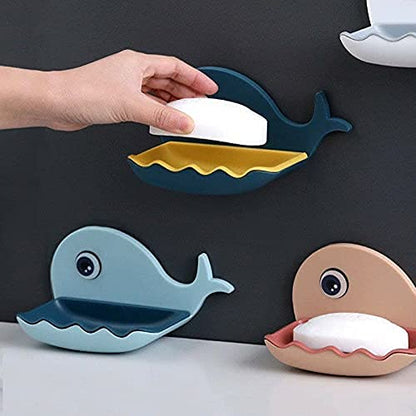 UK-0153 Fish Shape Plastic Adhesive Waterproof Wall Mounted Bar Soap Dish Holder Organizer Rack for Bathroom