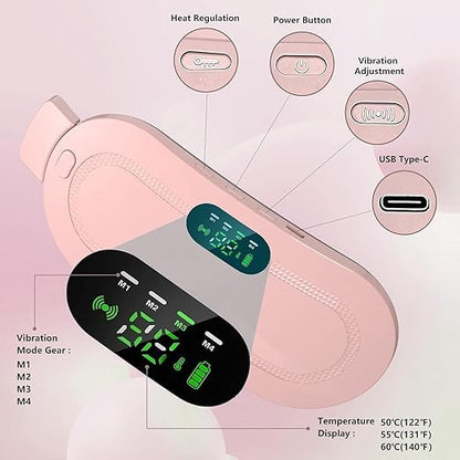 UK-1062 Portable Cordless Heating Pad for Menstrual Cramps Relief, for Stomach, 3-Speed Temperature Adjustment and 4-Speed Massage Modes, Back and Belly Heating Pad for Women