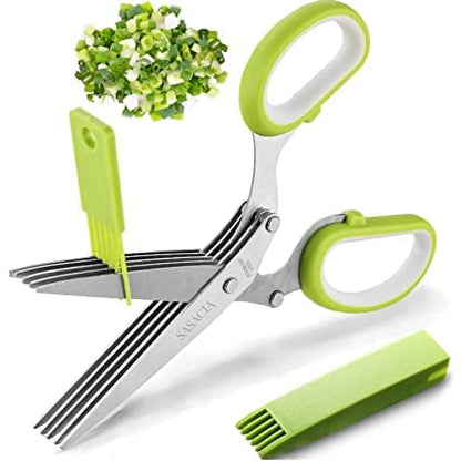 UK-0223 Multifunction 5 Blade Vegetable Stainless Steel Herbs Scissor with Blade Comb