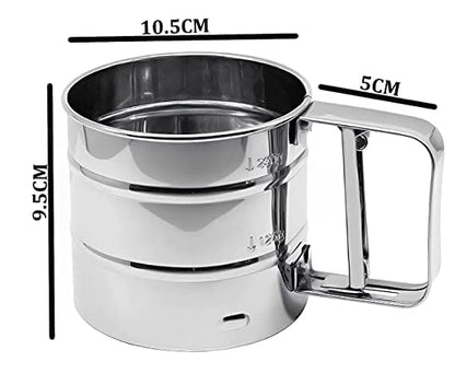 UK-1084 Flour Sifter/Atta chhani Hand Press Design Stainless Steel Flour Sifter Corrosion Resistant Large Capacity Flour Sieve Cup for Sugar Flour and Coffee Powder | Atta Chalni