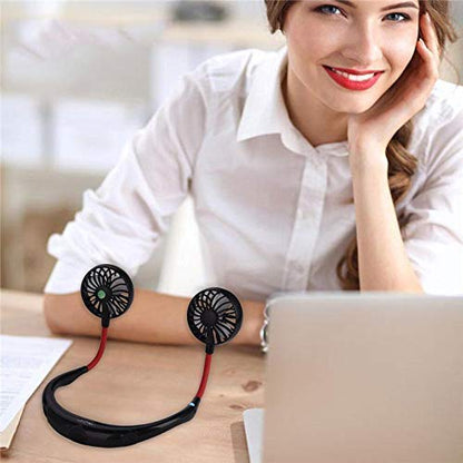 UK-0299 365 Portable Hand-Free Mini Personal Neck-Hanging USB Rechargeable Neckband Cooling Double Fan with LED Light, 3 Speeds