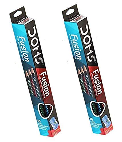 UK-0510 DOMS Fusion X-tra Super Dark Pencil School Stationary Rubber Tipped Graphite for Kids, Boys & Girls