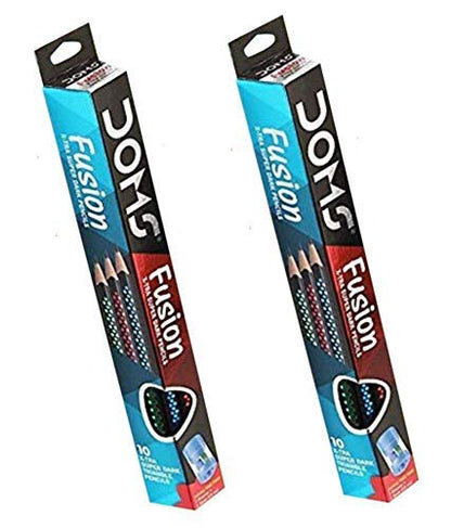 UK-0510 DOMS Fusion X-tra Super Dark Pencil School Stationary Rubber Tipped Graphite for Kids, Boys & Girls