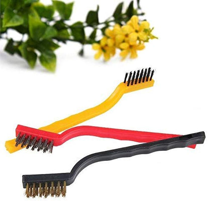 UK-0253 3 PCs Mini Wire Brush Set Brass Nylon Stainless Steel Bristles Household Cleaning Brush for Stove Burner Tiles Tap