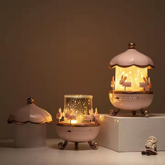 UK-0876 Rabbit Night Light Projector, 360° Rotatable 6 Films Shade Rechargeable LED Night Light Lamp for Kids Room, Nursery Room Decor, Birthday Decor Gift for Kids (Light Projector)