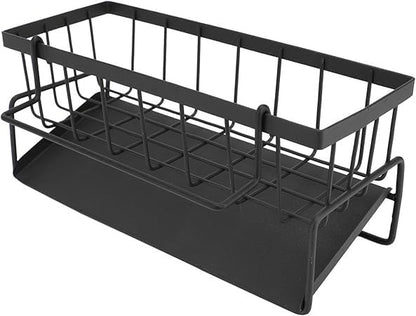 UK-1069 Sink Storage Rack, Kitchen Organiser, Stainless Steel Storage Box with Drip Tray, Suitable for Storing Sponges, Towels and Tea Towels