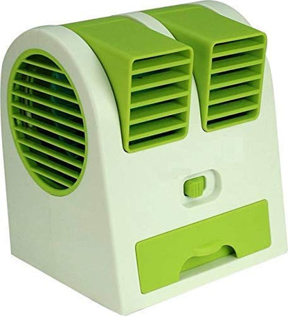 UK-0295 Mini Fan USB and Battery Powered Mini Portable Dual Blower Desk Table Air Cooler Fan