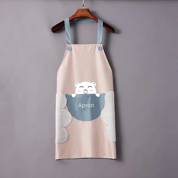 UK-0619 Kitchen Apron Cute Bear With Center Pocket Hand Towel Women and Men Chef Cooking Cute Unisex Apron Washable PVC Waterproof