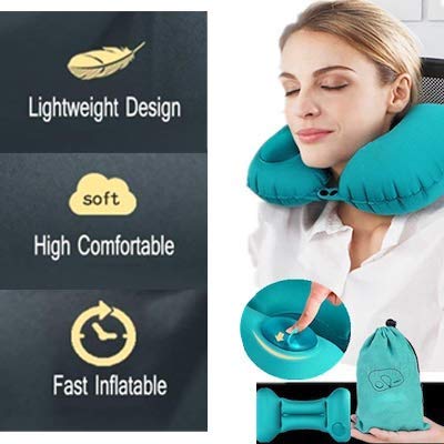 UK-0379 Neck Pillow for Travel, 1 Piece Set Head Rest Combination, with Premium Eye Mask and Earplug, Men and Women Flights Inflatable Travel Pillow, for Planes