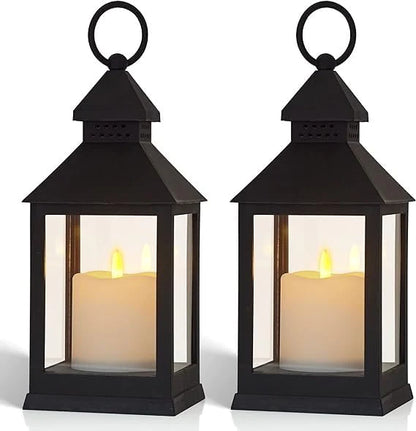 UK-0041 (2pc)Mini Square Lantern Lamps with Moving Flame LED Light for Home Decoration Diwali & Christmas