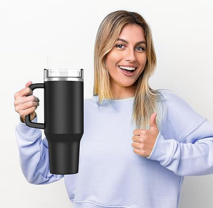 UK-0884 Travel Mug with Handle, Cup with Straw and Handle, Coffee Mug with Lid Coffee Mug, Leak Proof Vacuum Insulated Water Bottle for Hot Iced Drink