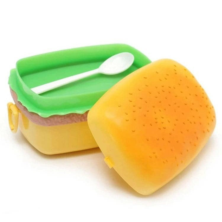UK-1007 HOT-DOG  2-Compartment Lunch Box Multi Compartment Lunch Box with Spoon for Kids || Sandwich Burger Shape Tiffin Lunch Box for Boys & Girls