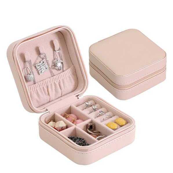 UK-0348 Leather Small Jewelry Box, Travel Portable Jewelry Case For Ring, Pendant, Earring, Necklace, Bracelet Organizer Storage Holder Boxes