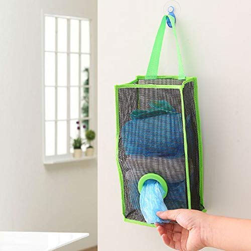 UK-0630 Garbage Bag Storage Breathable Mesh Hanging Holder Foldable Recycle Plastic Bag Organizer for Home and Kitchen