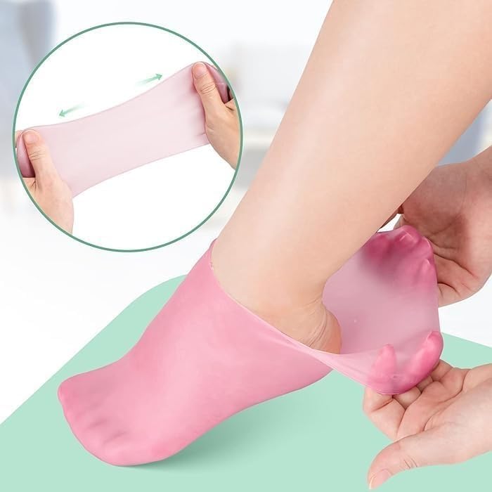 UK-1030 Silicone Heavy Quality Gel socks for dry, cracked feet that moisturise and heal cracked heels Multicoloured Natural Oil Spa Gel Socks