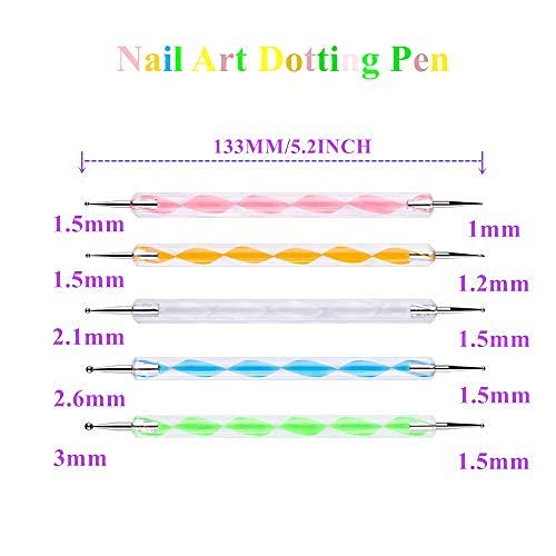 UK-0303 5 pieces Nail Art Dotting Marbleizing Tool Pen for Nail Decoration Stamping (Multicolour)