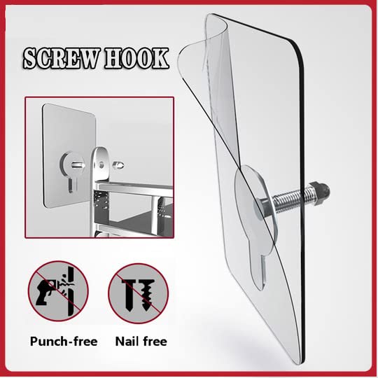 UK-0112   Stainless Steel, ABS, PVC and Glue Nail Free Adhesive No Drilling Transparent Sticky Screw Wall Hook Sticker