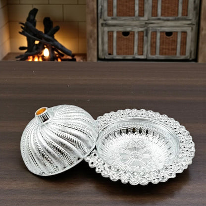UK-1004 Round Silver Dry Fruit Set Box With Lid, Mukhvas Storage, Serving Box,Dry Fruit Box For Kitchen Storage Home Decor Best Gift For Birthday (1 Pc)