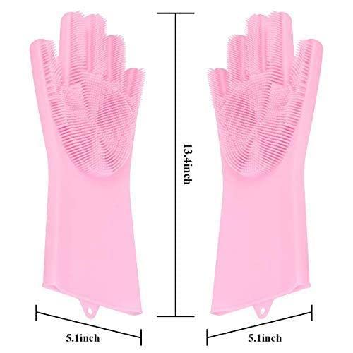 UK-0259 Silicone Gloves Wash Scrubber Gloves Reusable Cleaning Brush Gloves Heat Resistant Scrub Rubber Glove for Dish Washing