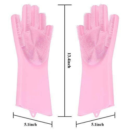 UK-0259 Silicone Gloves Wash Scrubber Gloves Reusable Cleaning Brush Gloves Heat Resistant Scrub Rubber Glove for Dish Washing