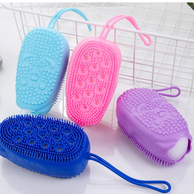 UK-0101  Silicone Bubble Bath Brush Quick Bath Brush Scrubbing Brushes Soft Rubbing Massage Bubble Body Cleaner Silicone Bathroom 1Pcs (Multi Color)