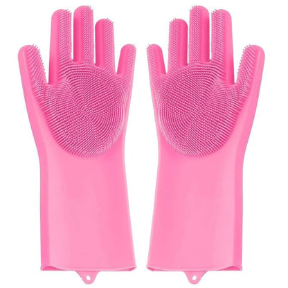 UK-0259 Silicone Gloves Wash Scrubber Gloves Reusable Cleaning Brush Gloves Heat Resistant Scrub Rubber Glove for Dish Washing