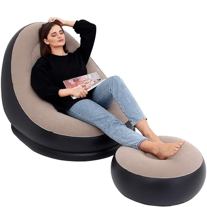 UK-1016 Lounger Set, 2-in-1 Sofa Chair with Footstool, Portable Outdoor Recliner with Air Pump