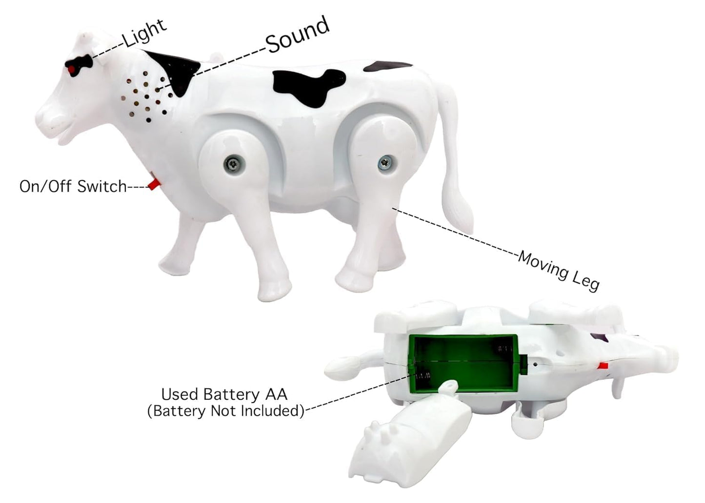 UK-1041 Cow Toy with Walking, Swinging Legs, Sound & Light Features - Realistic Movements & Sounds for Kids 2+ Years - Battery Operated Musical Animal Toy for Boys & Girls