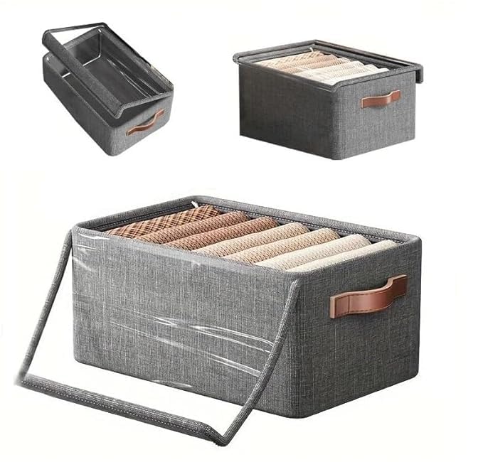 UK-0855 Storage Bins With Lids, Transparent Lids Window Fabric Storage Boxes, Foldable Storage Baskets With Handles, Closet Organizers And Storage Bins For Clothes