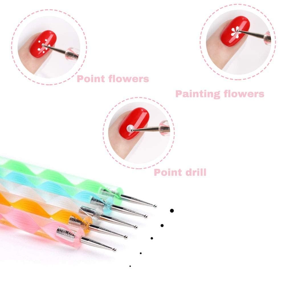 UK-0303 5 pieces Nail Art Dotting Marbleizing Tool Pen for Nail Decoration Stamping (Multicolour)