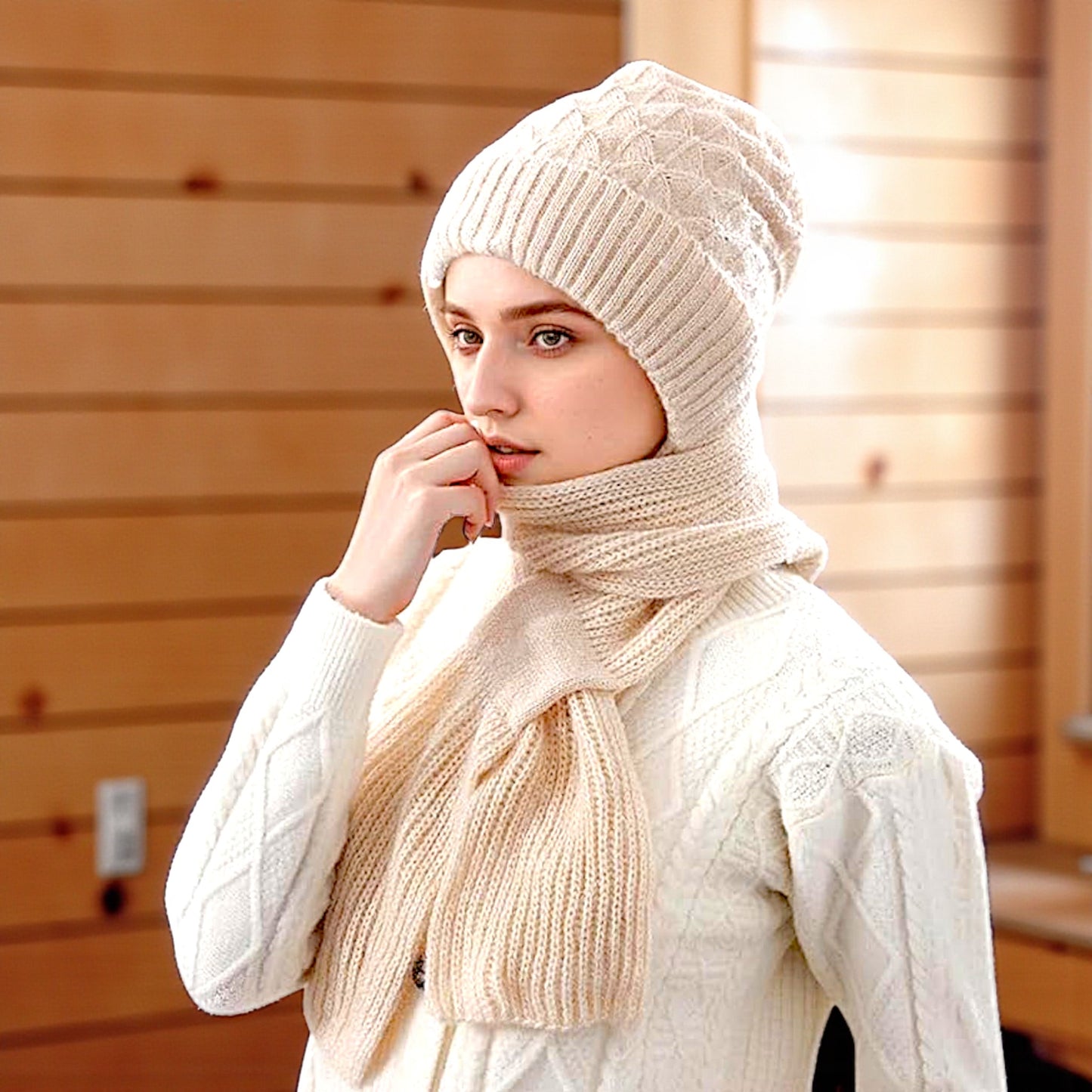 UK-1029 Winter Cap for Women Woolen Cap with Mufflers for Women, 2 in 1 Mask Scarf Knitted Woolen for Women & Girls Muffler Stylish & Scarf Ear Protection (Multicolour)