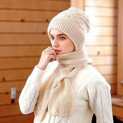 UK-1029 Winter Cap for Women Woolen Cap with Mufflers for Women, 2 in 1 Mask Scarf Knitted Woolen for Women & Girls Muffler Stylish & Scarf Ear Protection (Multicolour)