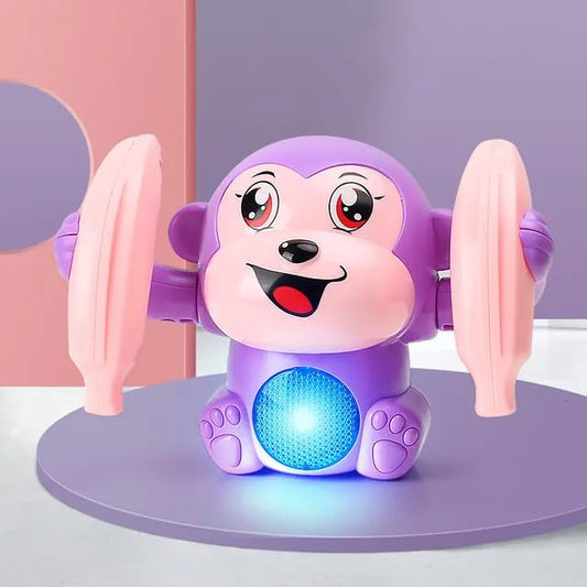 UK-0119  Dancing Monkey Musical Toy for Kids Baby Spinning Rolling Doll Tumble Toy with Voice Control Musical Light and Sound Effects with Sensor, Multicolor