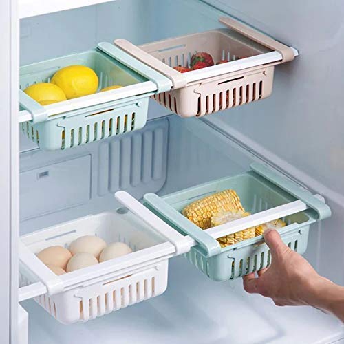 UK-0199 Fridge Storage Basket Expandable Fridge Storage Rack Tray Fridge Space Saver Food Organizer, Multicolor (Pack of 4)