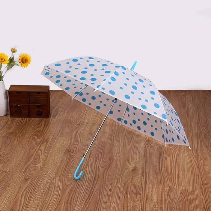 UK-0399 Transparent Doted Umbrella With Long Comfortable Grip Handle Multicolor