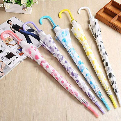 UK-0399 Transparent Doted Umbrella With Long Comfortable Grip Handle Multicolor