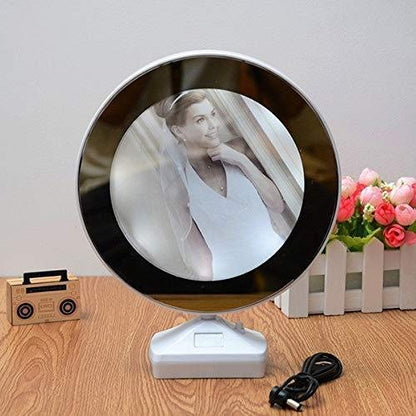 UK-0174 Magic Mirror Photo Frames with LED Light Inside Round & Customized Personal Photograph with USB Cable