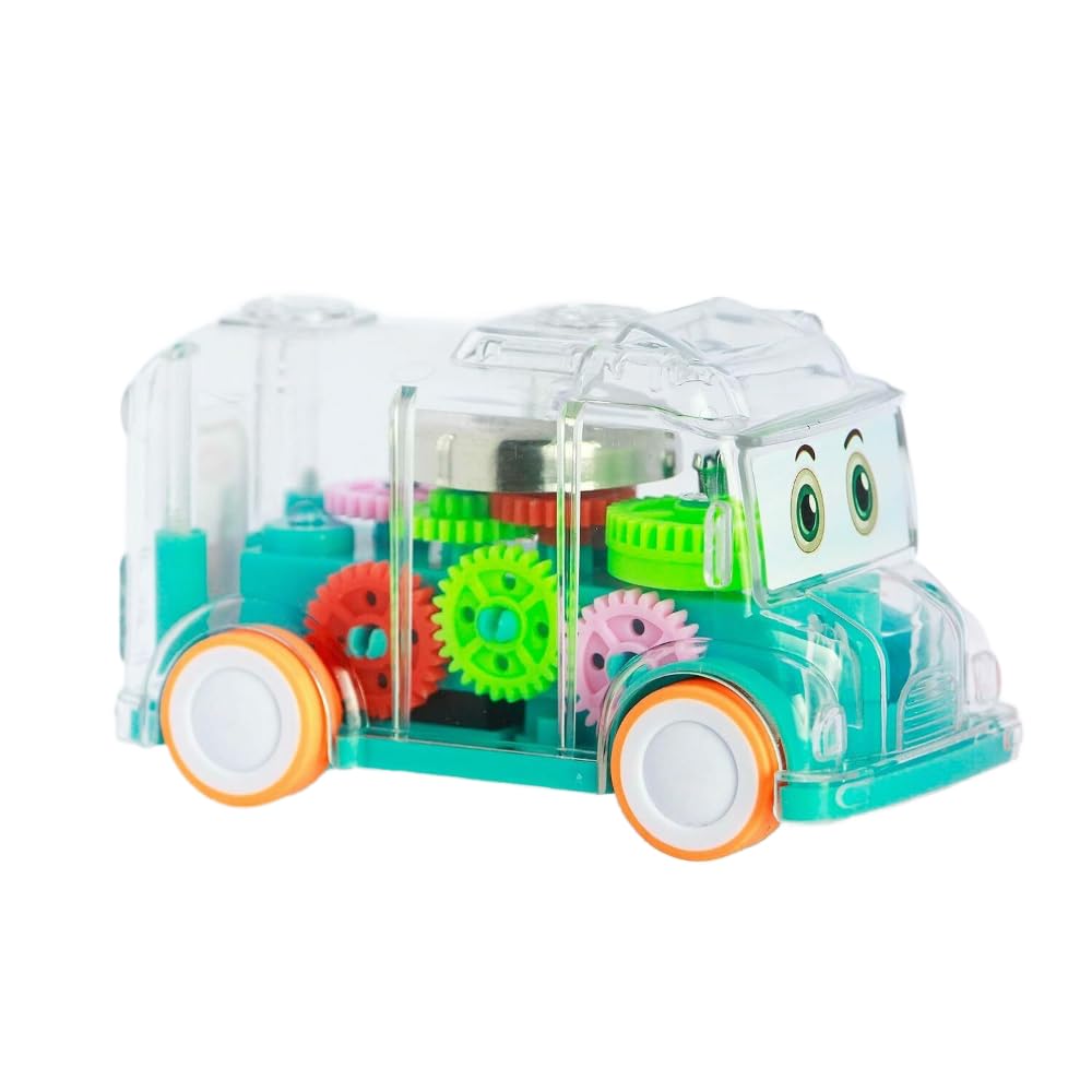 UK-0334 transparent Gear Bus for Kids Friction Powered Mini School Bus with Tinkling Sound and Light Toy for Kids