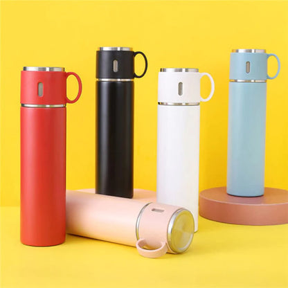 UK-0022 Stainless Steel Vacuum Flask Set with 3 Steel Cups Combo for Coffee Hot Drink and Cold Water Flask Ideal Gifting Travel Friendly Latest Flask Bottle. (Multi-Color)