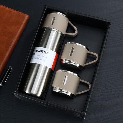 UK-0022 Stainless Steel Vacuum Flask Set with 3 Steel Cups Combo for Coffee Hot Drink and Cold Water Flask Ideal Gifting Travel Friendly Latest Flask Bottle. (Multi-Color)