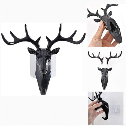 UK-0122  Deer Head Hanging Hook, Self Adhesive Wall Door Hook Hanger Bag Keys Sticky Holder