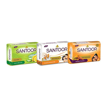 Santoor Skin Moisturizing Sandal & Turmeric Bathing Soap with Nourishing & Anti-Aging Properties| For Soft & Smooth and Younger-Looking Skin| For All Skin Types