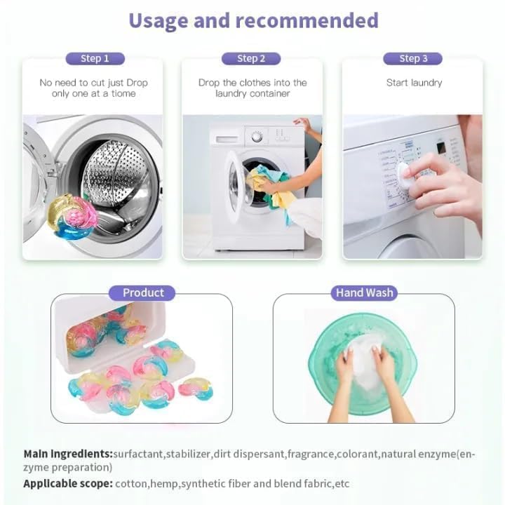 UK-1065 5 In 1 Washing Maching Laundry Pods | Laundry Gel Beads For Deep Cleaning Stain Removal | Semi-automatic Detergent Tablet For Front & Top Washing Machine(pc 10)