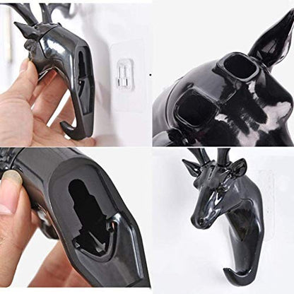 UK-0122  Deer Head Hanging Hook, Self Adhesive Wall Door Hook Hanger Bag Keys Sticky Holder