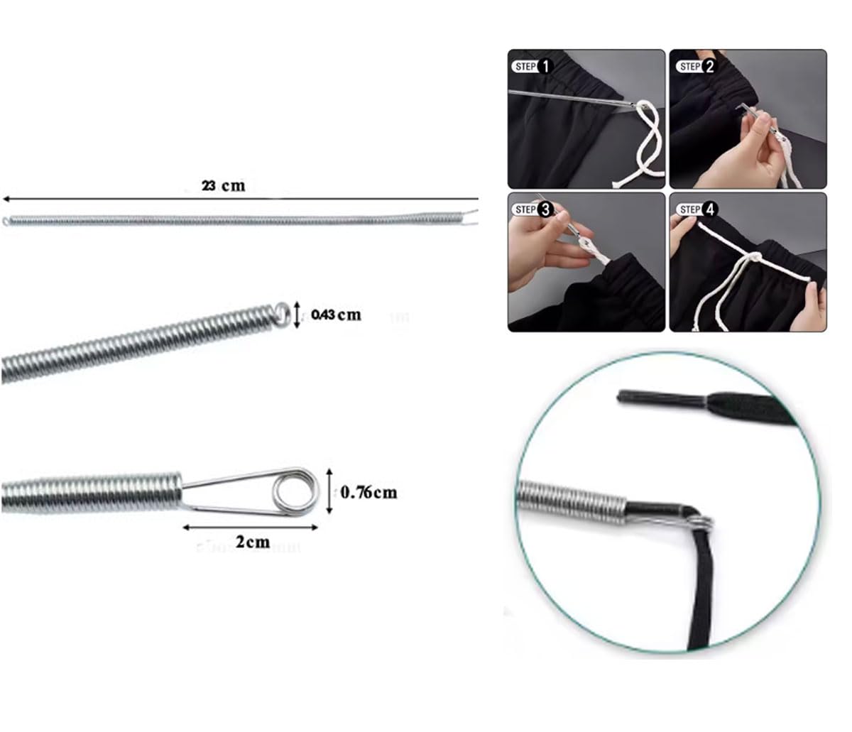 UK-1039 Stainless Steel Flexible  Universal rope /Bendable Spring Multi-Purpose Elastic/Rope Drawstring Threading Tool