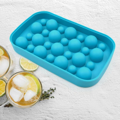 UK-0338 Round ICE Maker Detachable LID Easy Release Spherical Shape Handy Round ICE Tray for Dorm Mini Fridge (Multi Grid / 1 PC)