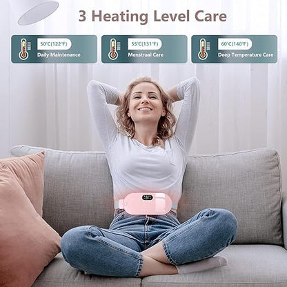 UK-1062 Portable Cordless Heating Pad for Menstrual Cramps Relief, for Stomach, 3-Speed Temperature Adjustment and 4-Speed Massage Modes, Back and Belly Heating Pad for Women